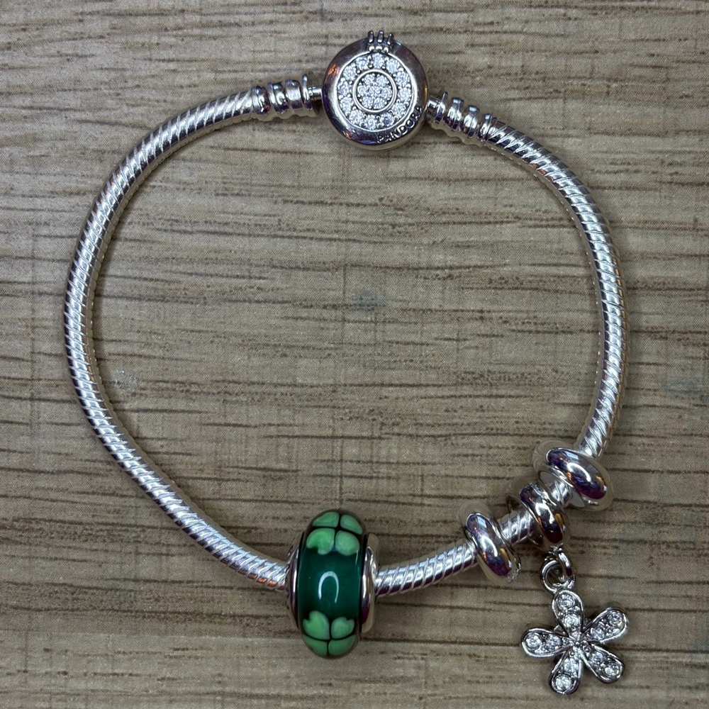 Pandora Silver Bracelet with Teal Charm